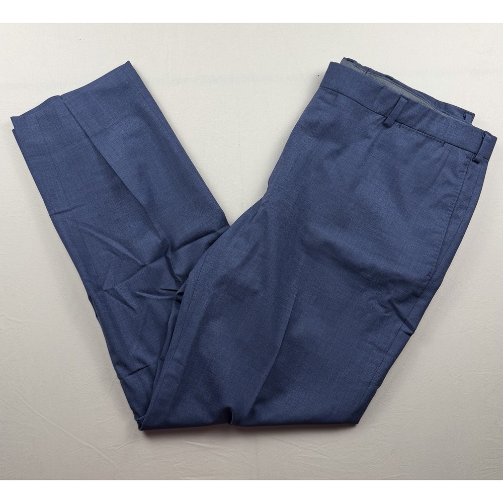J Hilburn‎ Pants Men 36x30 Blue Flat Front Wool Blend Performance Golf Chino